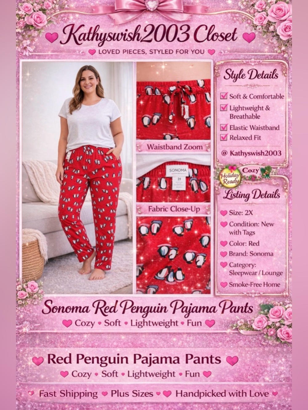 Sonoma Red Penguin-Print Sleepwear Pajama Pants
